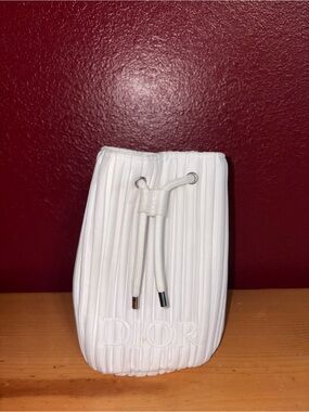 Christian Dior White Silver Drawstring Makeup Pouch Bag Limited Edition